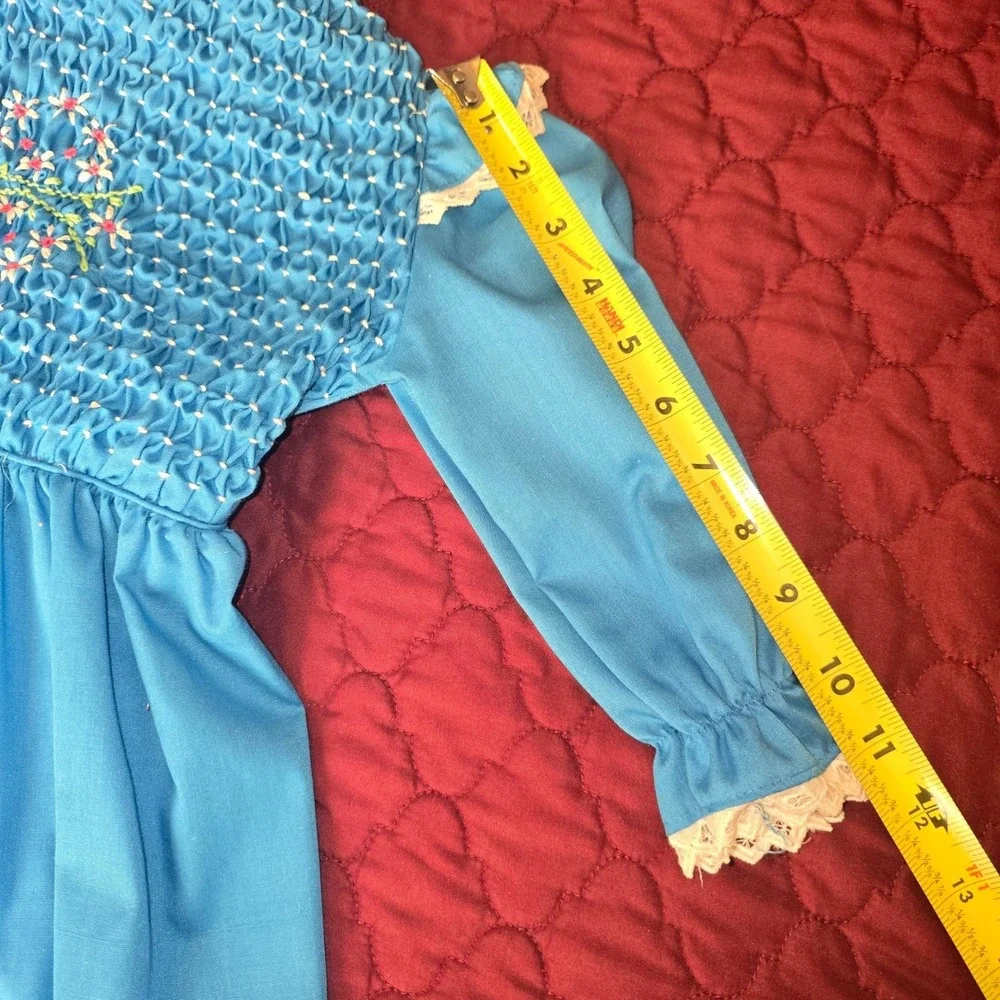 VINTAGE Polly Flinders Hand Smocked Bright Blue Dress Size‎ 5 Style#44077